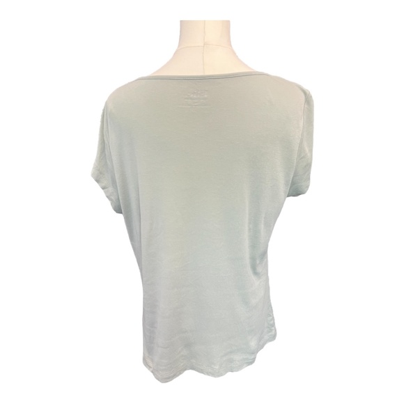 β¨ EUC ELIE TAHARI Womenβs Sage Green Cowl Neck Short Sleeve Shirt | Size M - Picture 3 of 6